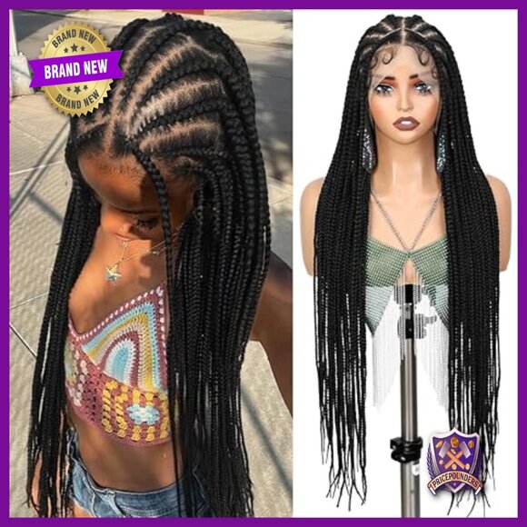30 Inch Full Lace Braided Wig Pre Plucked Baby Hair Synthetic Heat Resistant main image 4